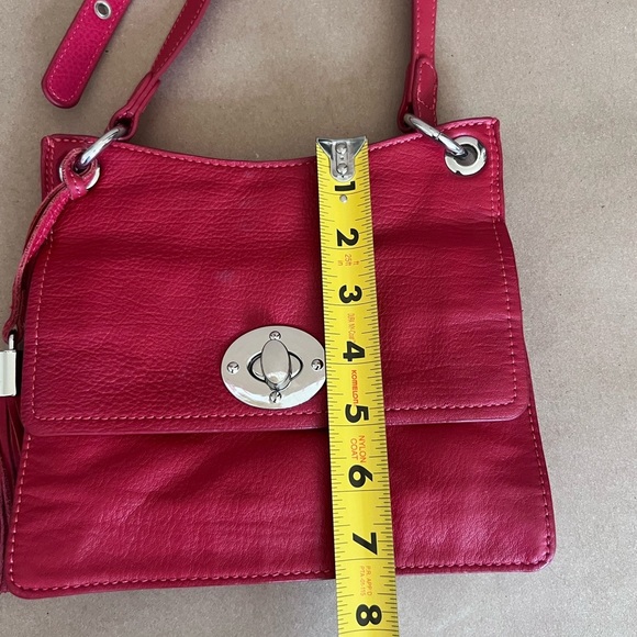 Clements Ribeiro Red Genuine Pebbled Leather Silver Hardware Crossbody Bag - Picture 3 of 11